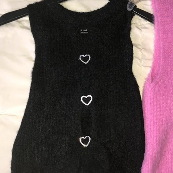 Forever 21 - 2PC Bundle Fuzzy Knit Keyhole Black Pink Sweater Vest Top - Picture 10 of 10